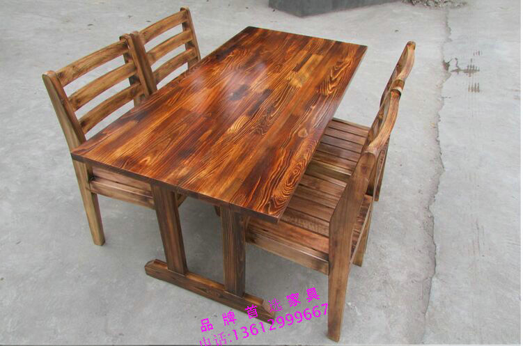 仿古炭烧木餐桌  仿古炭烧木餐椅定做  实木餐桌椅厂